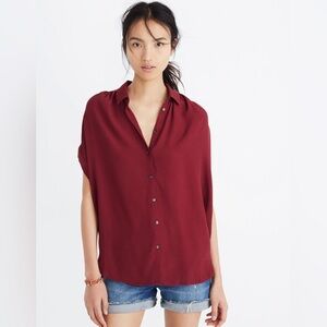 Madewell Top‎ Womens 2X Dark Rosette Central Drapey Shirt Slightly Oversized